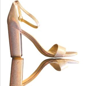 Sam Edelman Yaro Rose Gold Pink Metalllic Sequin Strappy Block Heel